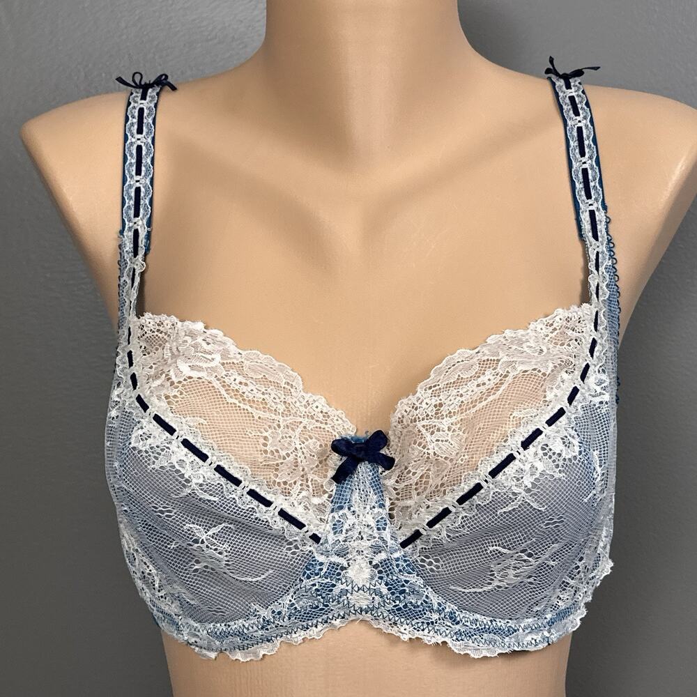 Heidi Klum Intimates Womens Amelie Underwire Bra 34F Lace Ribbons Teal H76-564